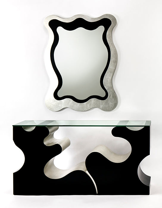 4459-D2 Black & Silverleaf Console Table with modern design | Vrxco.com