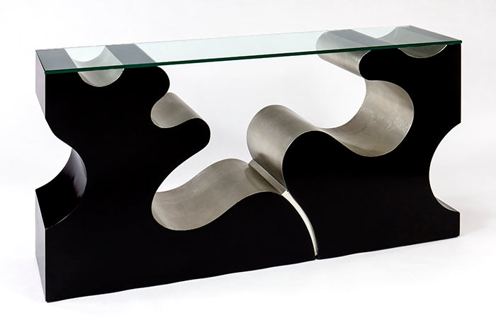 4459-D2 Black & Silverleaf Console Table with modern design | Vrxco.com