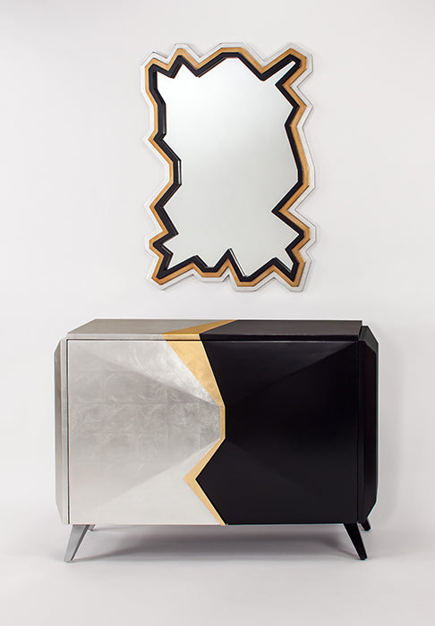 4497-S Black, Gold, and Silver 2-Door Cabinet - Stylish and Modern Storage Solution | Vrxco.com