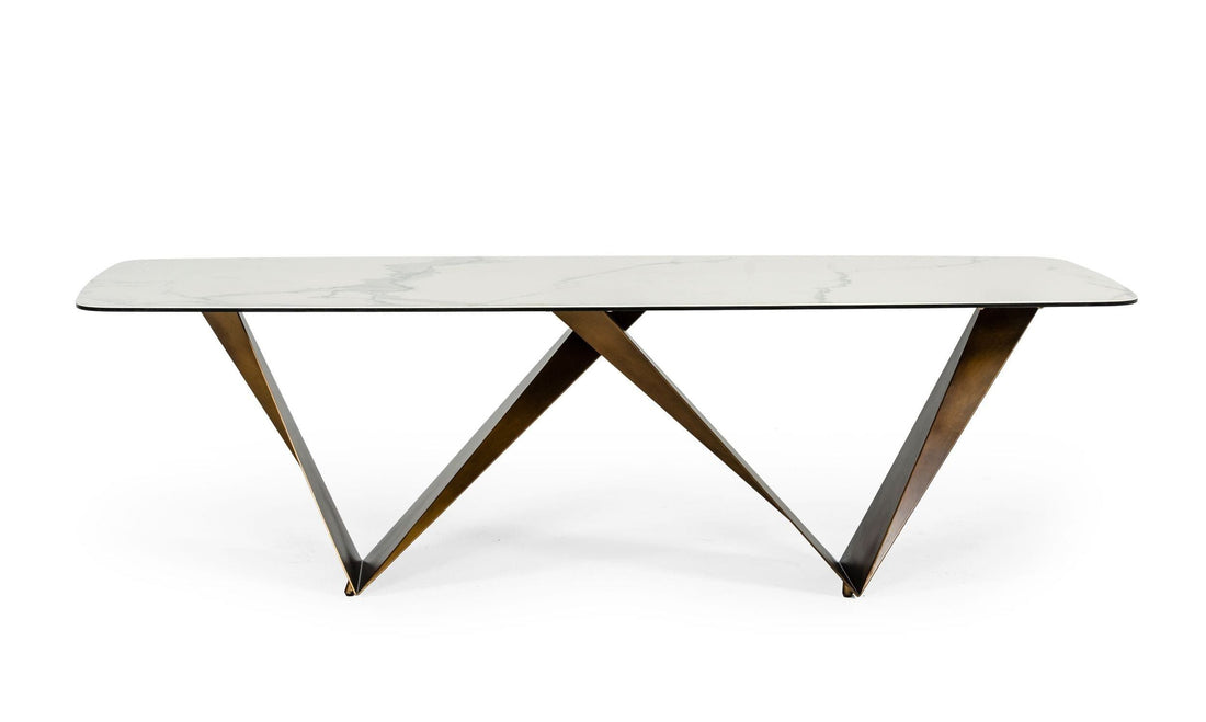 Modrest Melanie White Ceramic & Brushed Brown Dining Table showcasing modern elegance | Vrxco.com