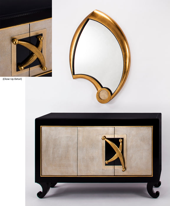 "7841-FM Black Trim Brassy Gold Wood Cabinet with luxurious design" | Vrxco.com