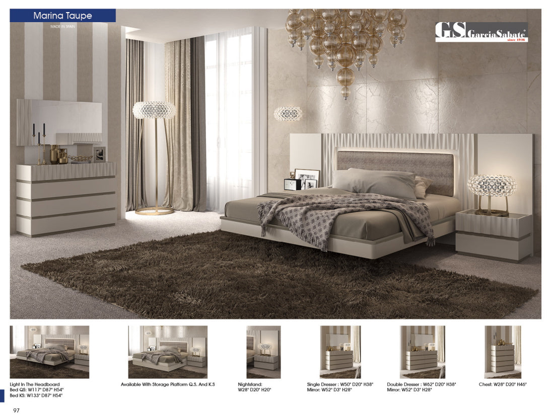 Marina Taupe Bedroom Set with elegant taupe finish and modern design | Vrxco.com