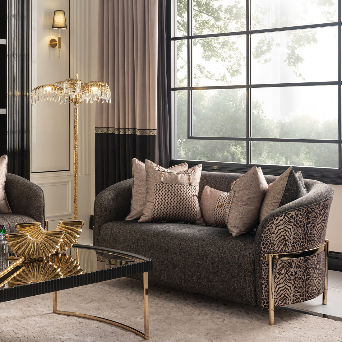 LISBON Loveseat Onyx Gold with elegant modern design | Vrxco.com