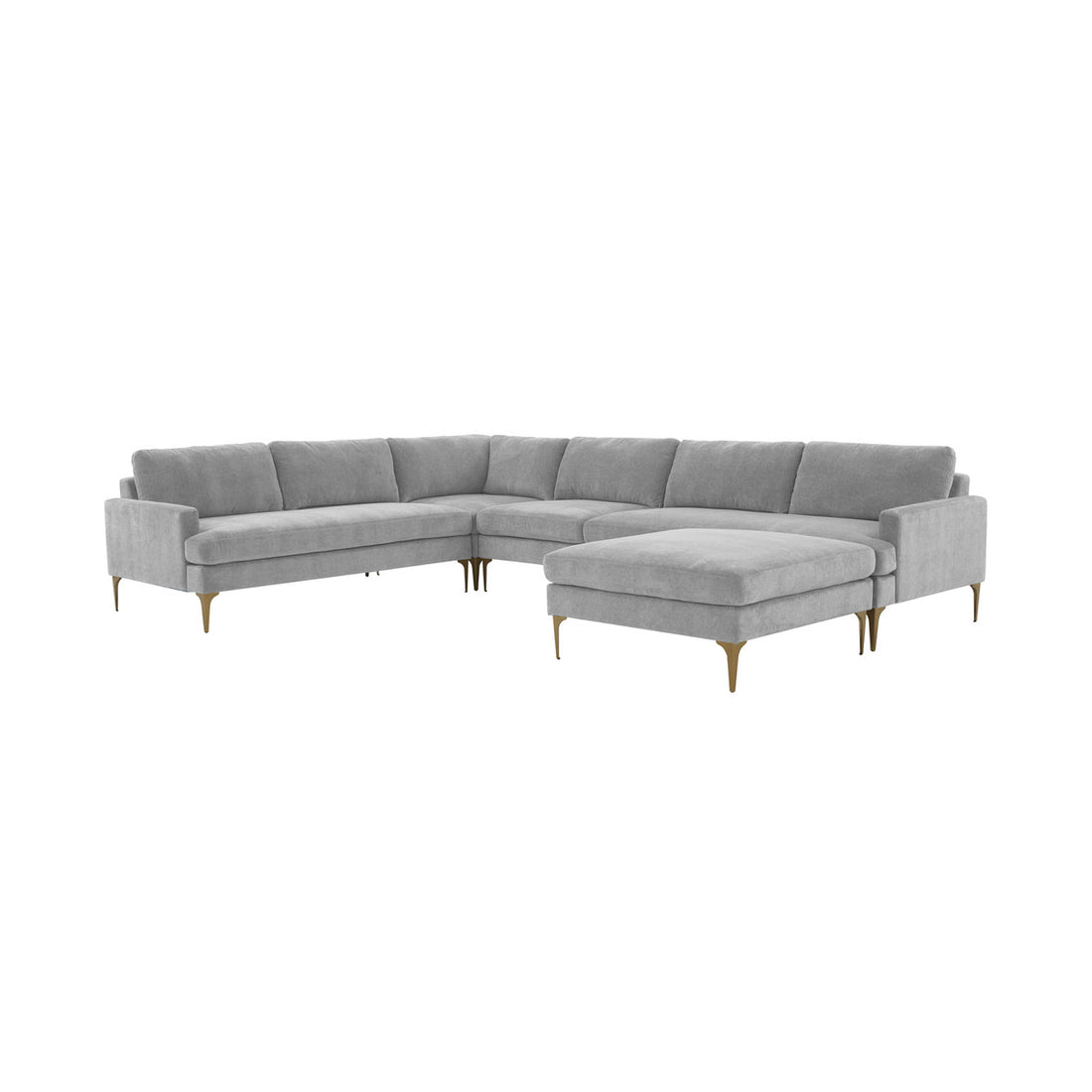 Serena Velvet Large Chaise Sectional with Brass Legs