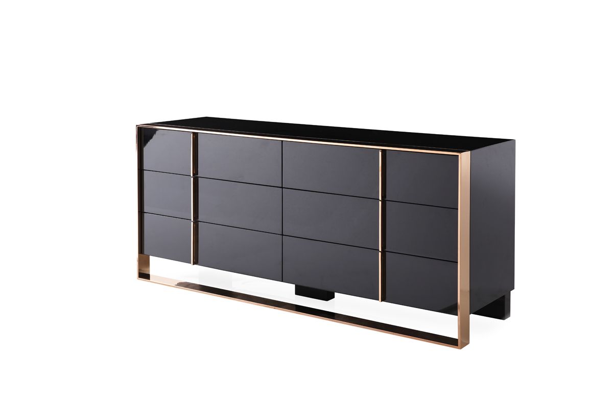 Nova Domus Cartier Modern Black & Rosegold Bedroom Set with luxurious accents | Vrxco.com