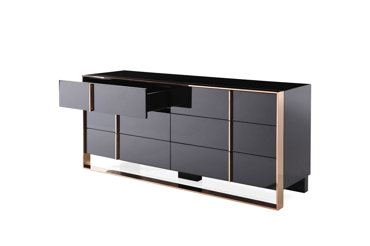 Nova Domus Cartier Modern Black & Rosegold Bedroom Set with luxurious accents | Vrxco.com