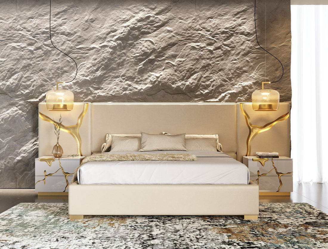 Modrest Aspen White & Gold Bedroom Set showcasing elegance and luxury with a modern touch | Vrxco.com