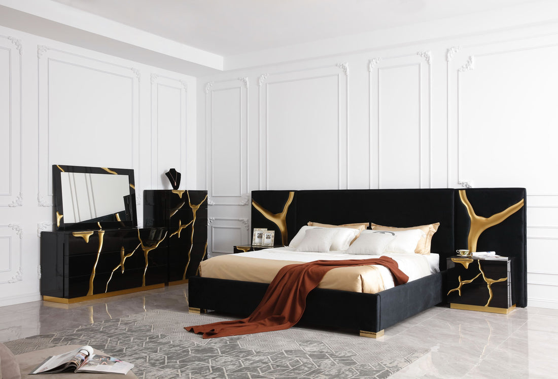 Modrest Aspen Black & Gold Bedroom Set showcasing elegant design and luxury | Vrxco.com 