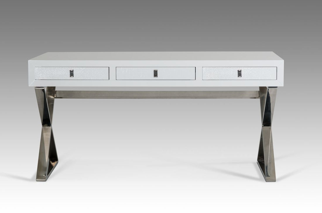 "A&X Congress Transitional White Crocodile Office Desk with luxurious finish" | Vrxco.com