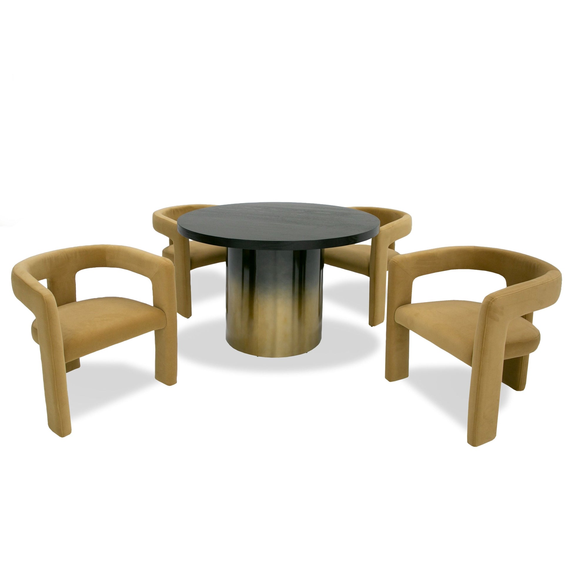 Modrest Elmira Glam Black Ash Gradient Stainless Steel Round Dining Table showcasing glamor and modern design | Vrxco.com