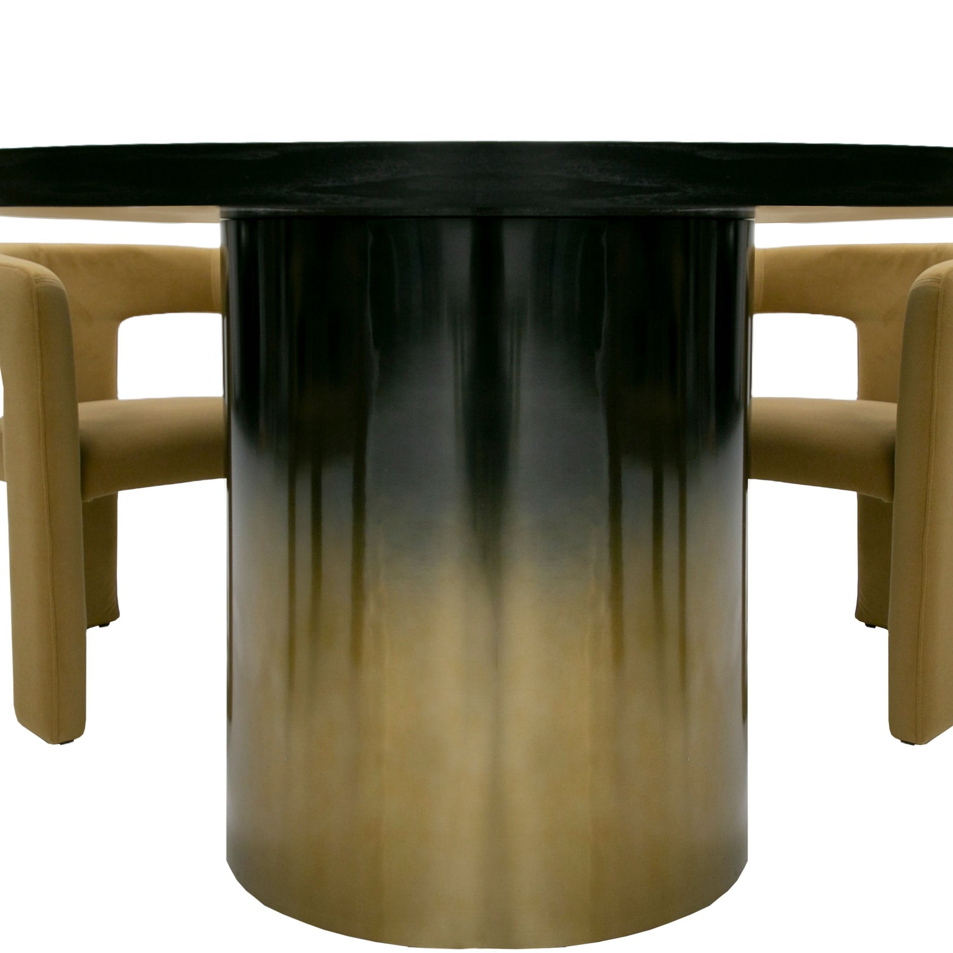 Modrest Elmira Glam Black Ash Gradient Stainless Steel Round Dining Table showcasing glamor and modern design | Vrxco.com