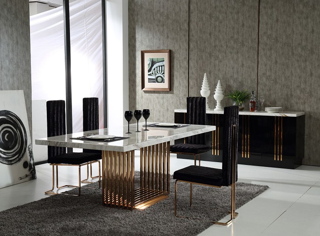 Modrest Kingsley Modern Marble & Rosegold Dining Table showcasing luxury and modern design | Vrxco.com