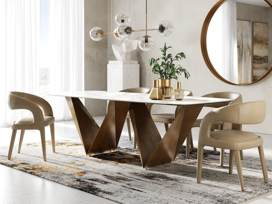 Modrest Melanie White Ceramic & Brushed Brown Dining Table showcasing modern elegance | Vrxco.com